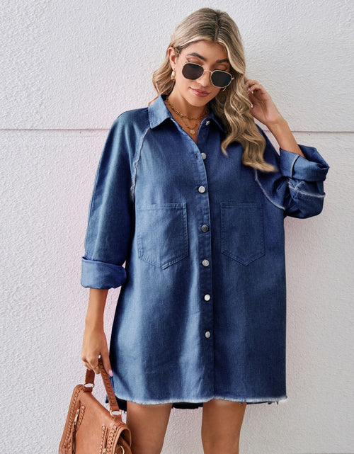 Load image into Gallery viewer, Raw Hem Button Up Denim Dress
