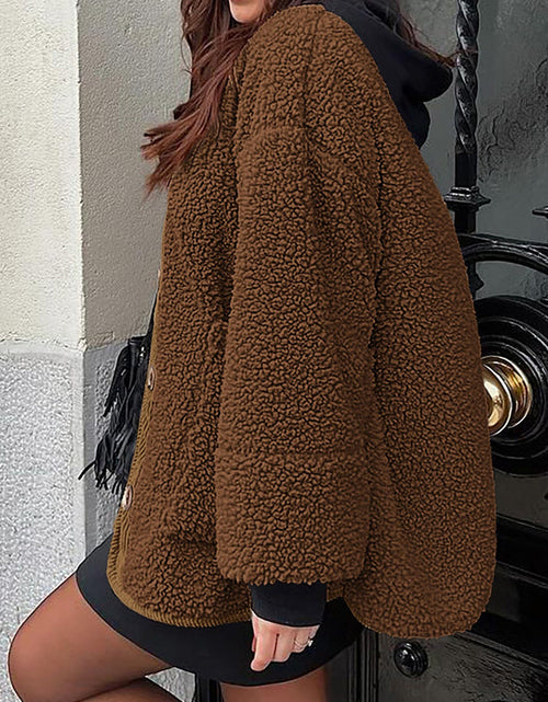Load image into Gallery viewer, Contrast Button Up Sherpa Jacket with Pockets
