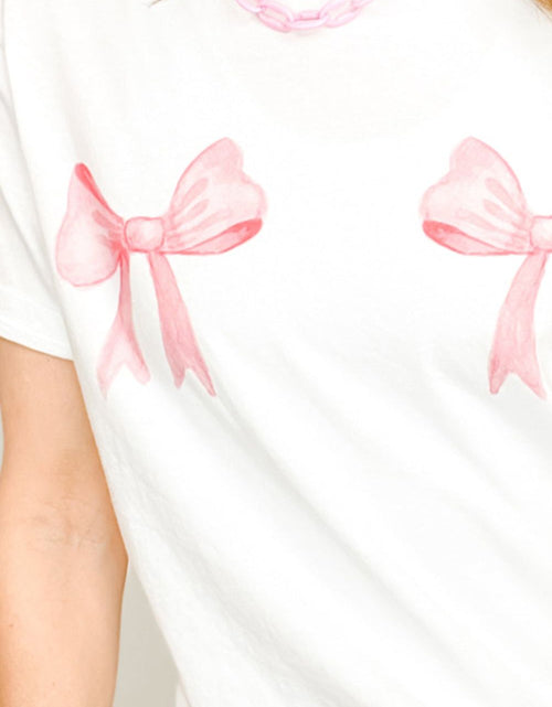 Load image into Gallery viewer, Bow Graphic Round Neck Short Sleeve T-Shirt
