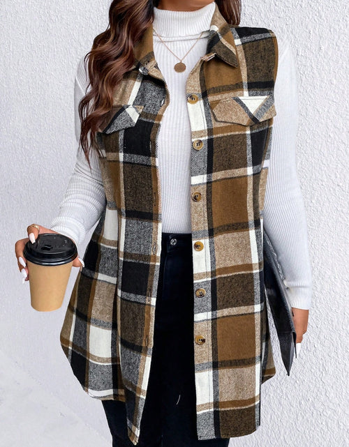 Load image into Gallery viewer, Honey Plus Size Pocketed Plaid Button Up Vest Coat
