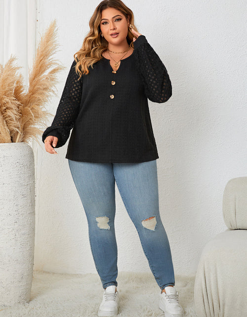 Load image into Gallery viewer, Honey Plus Size Openwork Notched Button Front Blouse
