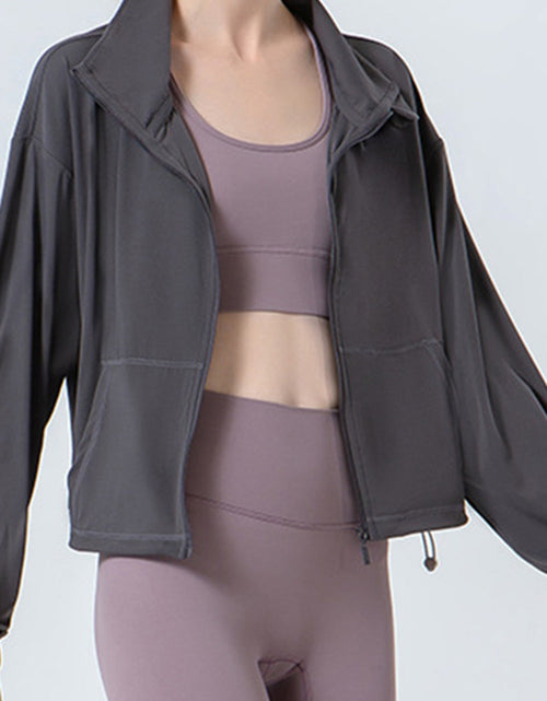 Load image into Gallery viewer, Drawstring Zip Up Dropped Shoulder Active Outerwear
