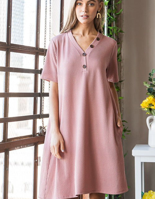 Load image into Gallery viewer, Heimish Full Size Solid Ribbed Mini Dress with Button Plus Size
