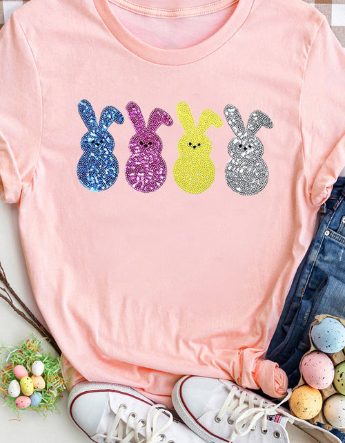 Load image into Gallery viewer, Sequin Bunny Round Neck Short Sleeve T-Shirt
