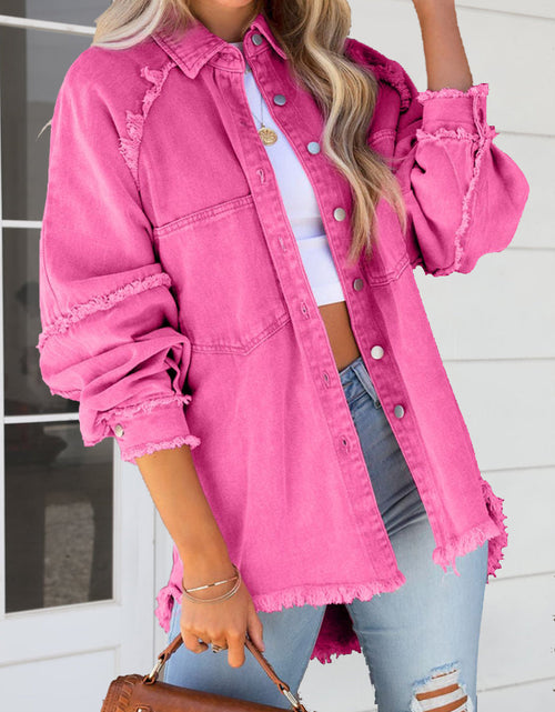 Load image into Gallery viewer, Button Down Raw Hem Denim Jacket
