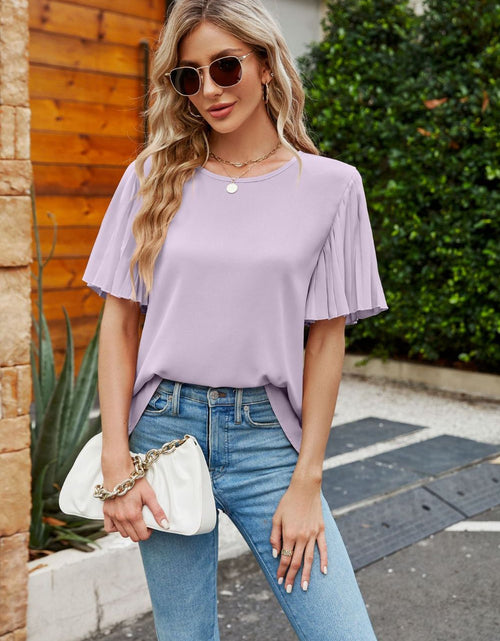 Load image into Gallery viewer, Pleated Flutter Sleeve Round Neck Blouse

