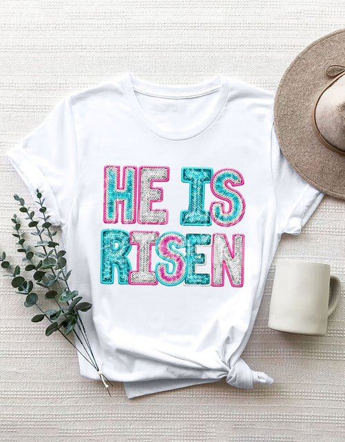 Load image into Gallery viewer, HE IS RISEN Sequin Round Neck T-Shirt
