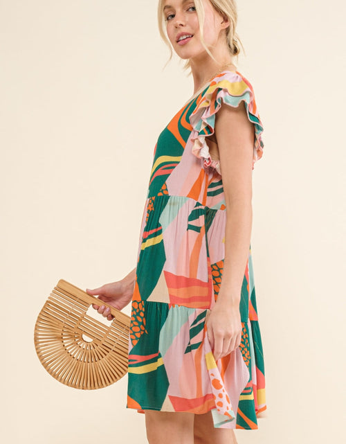Load image into Gallery viewer, And The Why Printed Double Ruffle Sleeve Dress
