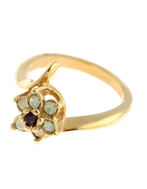 Load image into Gallery viewer, Vintage 1970's Amethyst Crystal and Genuine Pinfire Opal Ring 18kt Yellow Gold Electroplated Ring by PVD Vintage Jewelry
