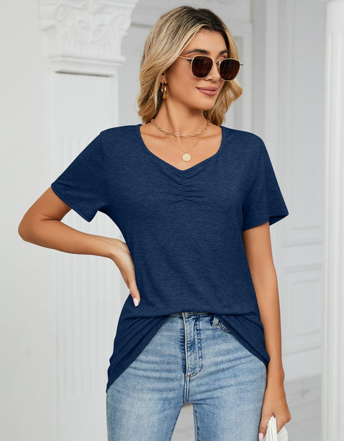 Load image into Gallery viewer, Ruched V-Neck Short Sleeve T-Shirt
