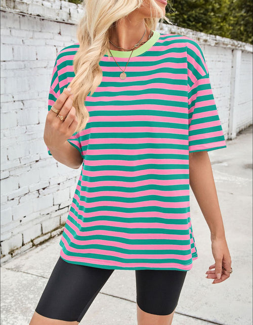 Load image into Gallery viewer, Lovelet Striped Round Neck Half Sleeve T-Shirt
