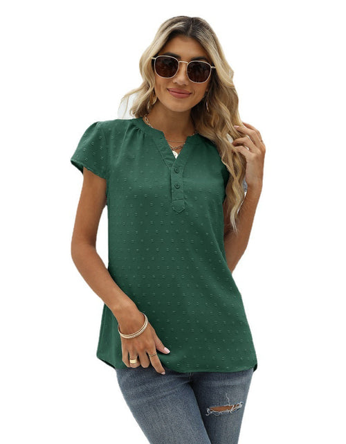 Load image into Gallery viewer, Swiss Dot Notched Neck Short Sleeve Top
