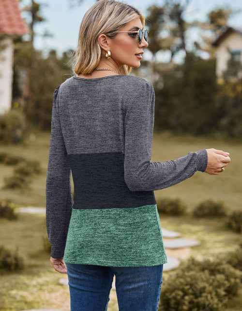 Load image into Gallery viewer, Color Block Square Neck Long Sleeve T-Shirt
