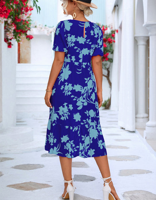 Load image into Gallery viewer, Floral Puff Sleeve Ruffle Hem Midi Dress
