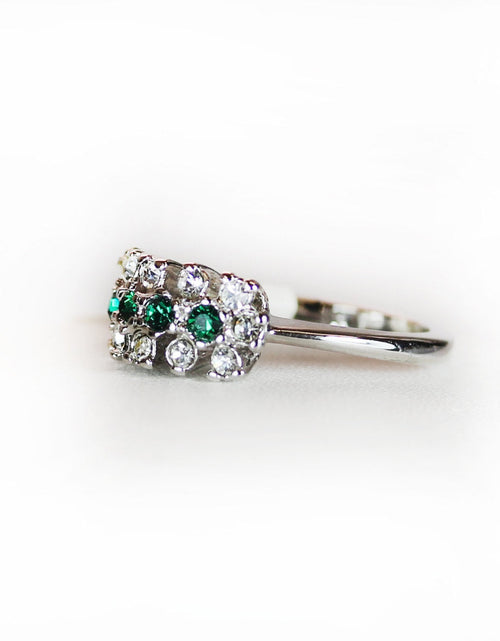 Load image into Gallery viewer, Vintage Ring Emerald or Sapphire and Clear Austrian Crystals 18k Gold Electroplated Cluster Made in USA by PVD Vintage Jewelry
