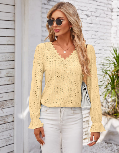 Load image into Gallery viewer, Applique V-Neck Flounce Sleeve T-Shirt
