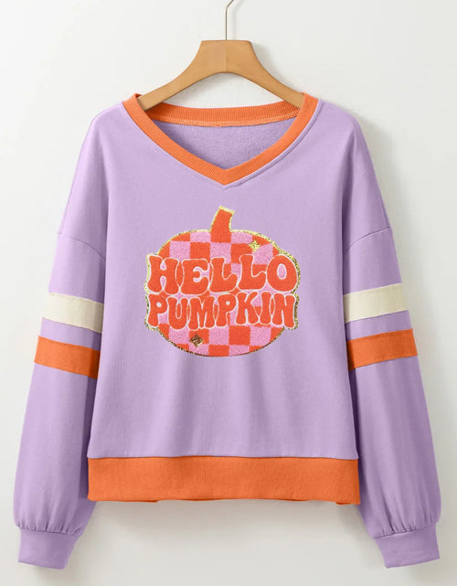 Load image into Gallery viewer, Contrast V-Neck Long Sleeve Sweatshirt
