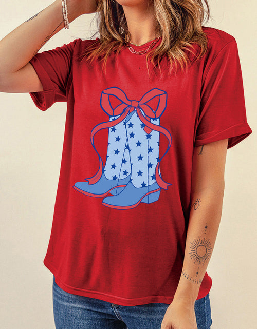 Load image into Gallery viewer, Boot Graphic Round Neck Short Sleeve T-Shirt
