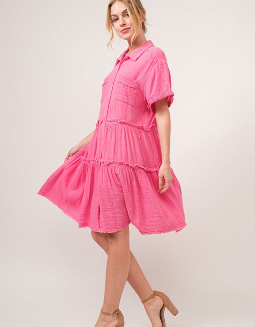 Load image into Gallery viewer, And The Why Full Size Raw Edge Washed Tiered Shirt Dress
