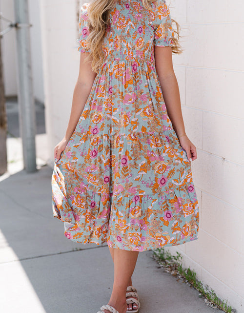 Load image into Gallery viewer, Floral Flounce Sleeve Round Neck Midi Dress
