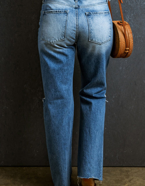 Load image into Gallery viewer, Distressed Raw Hem Jeans with Pockets
