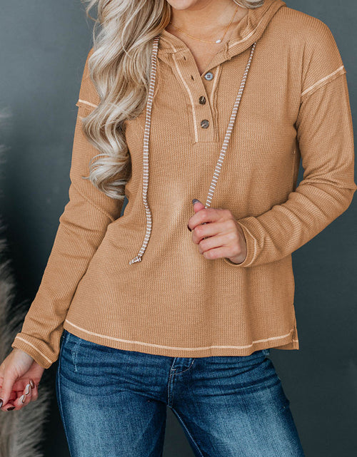 Load image into Gallery viewer, Dropped Shoulder Buttoned Hoodie
