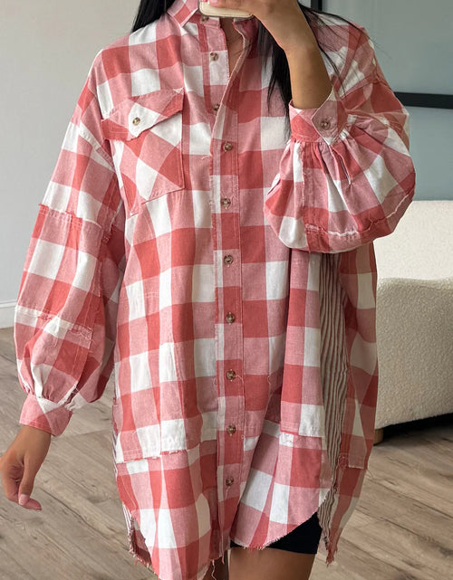 Load image into Gallery viewer, Plaid Collared Neck Long Sleeve Shirt Dress
