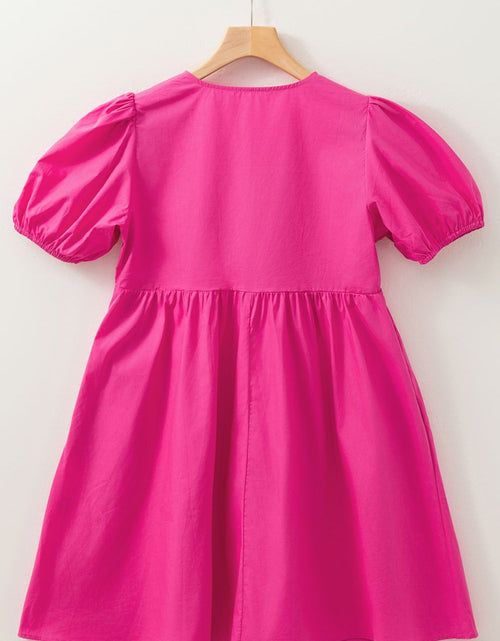 Load image into Gallery viewer, Puff Sleeve Tie Front High Waist Mini Dress
