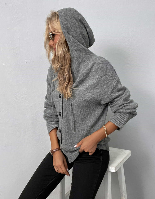 Load image into Gallery viewer, Button-Down Long Sleeve Hooded Sweater
