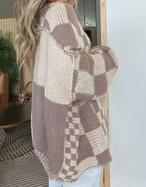 Load image into Gallery viewer, Plaid Open Front Long Sleeve Cardigan
