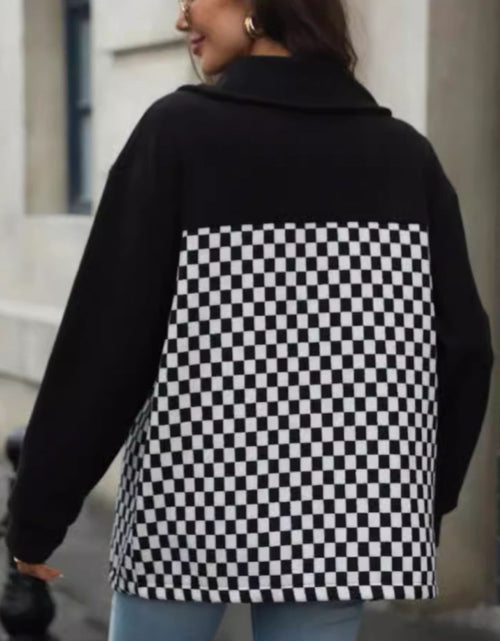 Load image into Gallery viewer, Checkered Snap Down Long Sleeve Jacket
