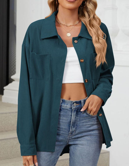 Load image into Gallery viewer, Button Up Dropped Shoulder Long Sleeve Outerwear
