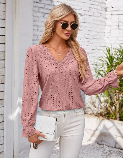 Load image into Gallery viewer, Applique V-Neck Flounce Sleeve T-Shirt
