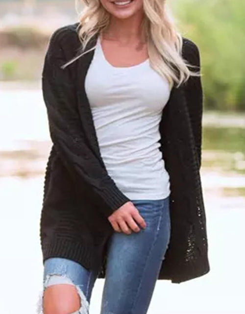 Load image into Gallery viewer, Cable-Knit Open Front Long Sleeve Cardigan
