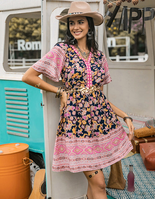 Load image into Gallery viewer, Printed V-Neck Short Sleeve Dress

