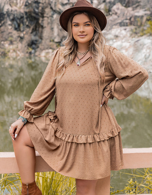 Load image into Gallery viewer, Plus Size Dot Flounce Sleeve Mini Dress
