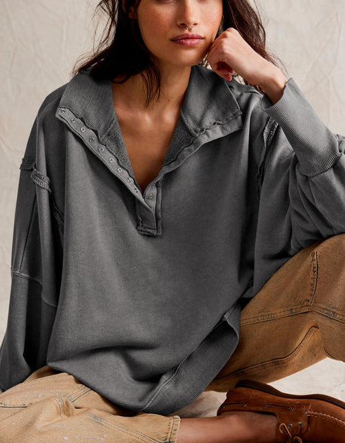 Load image into Gallery viewer, Exposed Seam Side Slit Long Sleeve Sweatshirt
