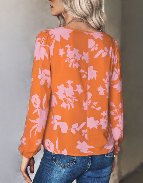 Load image into Gallery viewer, Printed Tie Neck Long Sleeve Blouse
