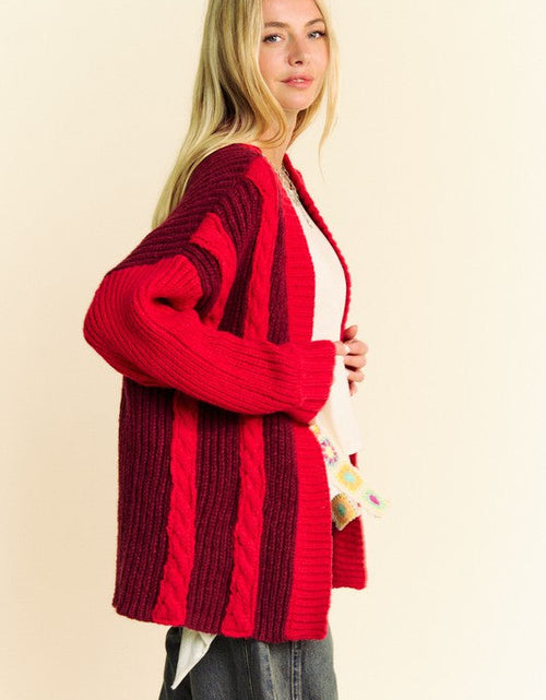 Load image into Gallery viewer, Davi &amp; Dani Cable-Knit Color Block Open Front Cardigan
