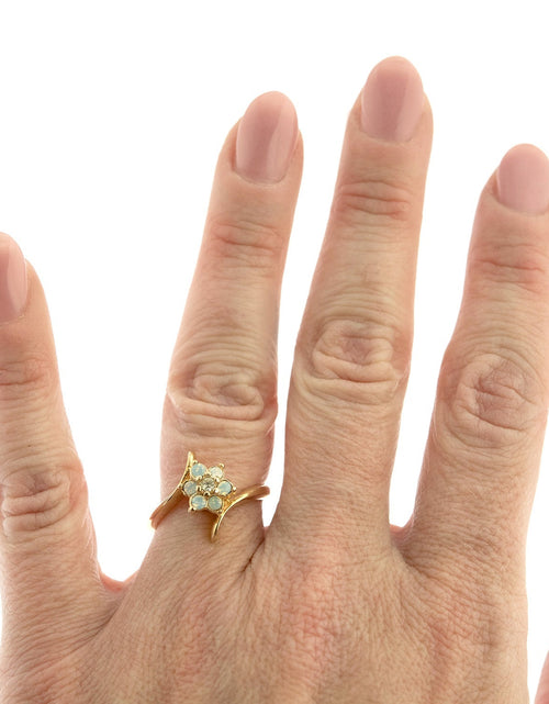 Load image into Gallery viewer, Vintage 1970's Amethyst Crystal and Genuine Pinfire Opal Ring 18kt Yellow Gold Electroplated Ring by PVD Vintage Jewelry
