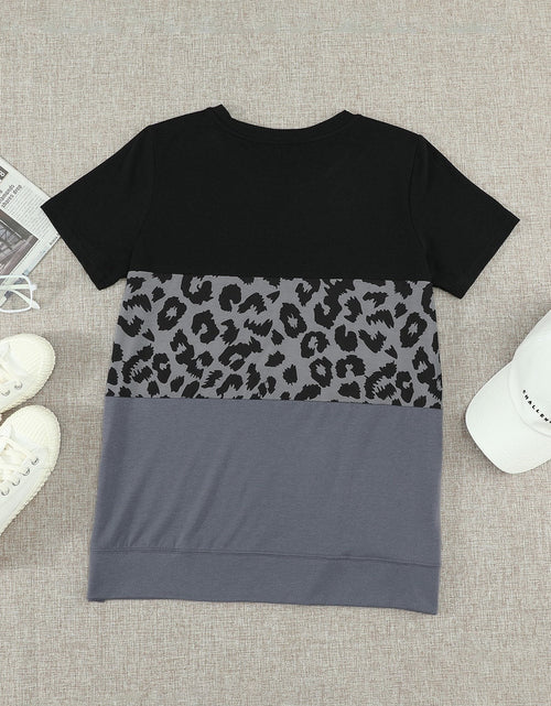 Load image into Gallery viewer, Leopard Print Color Block Short Sleeve T-Shirt
