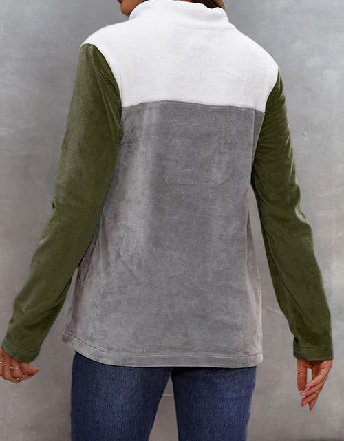 Load image into Gallery viewer, Shiny Color Block Collared Sweatshirt with Pockets
