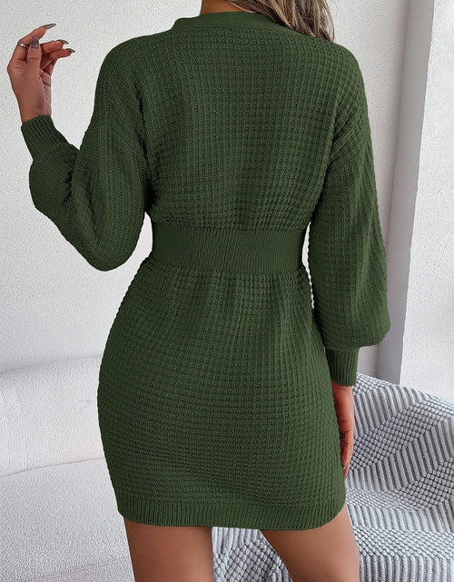 Load image into Gallery viewer, Buttoned Cable-Knit V-Neck Sweater Dress
