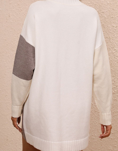 Load image into Gallery viewer, Color Block Mock Neck Dropped Shoulder Sweater Dress
