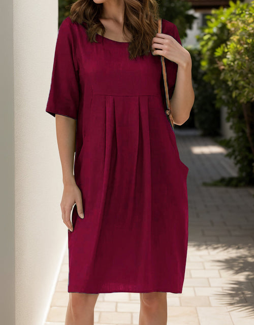 Load image into Gallery viewer, Full Size Round Neck Half Sleeve Dress with Pockets
