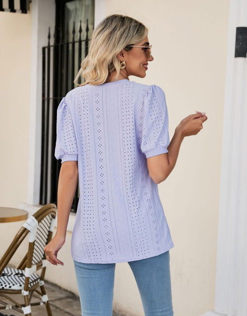 Load image into Gallery viewer, Eyelet Puff Sleeve V-Neck Top
