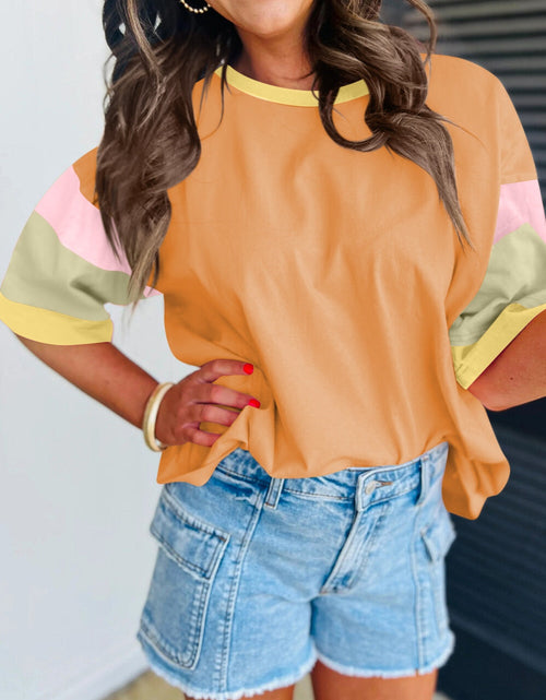 Load image into Gallery viewer, Lovelet Color Block Round Neck Half Sleeve T-Shirt

