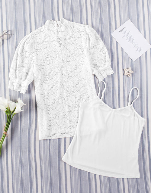 Load image into Gallery viewer, Lace Scalloped Short Puff Sleeve Top
