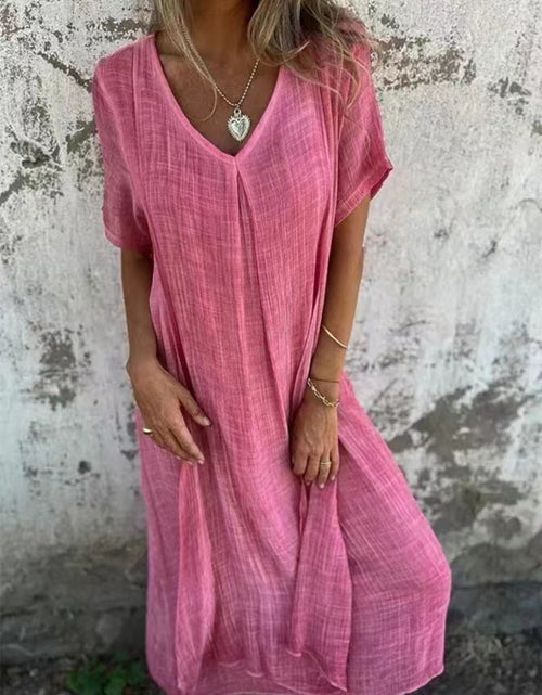 Load image into Gallery viewer, Full Size V-Neck Short Sleeve Midi Dress Plus Size
