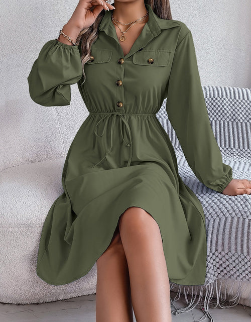 Load image into Gallery viewer, Collared Neck Long Sleeve Dress with Pockets
